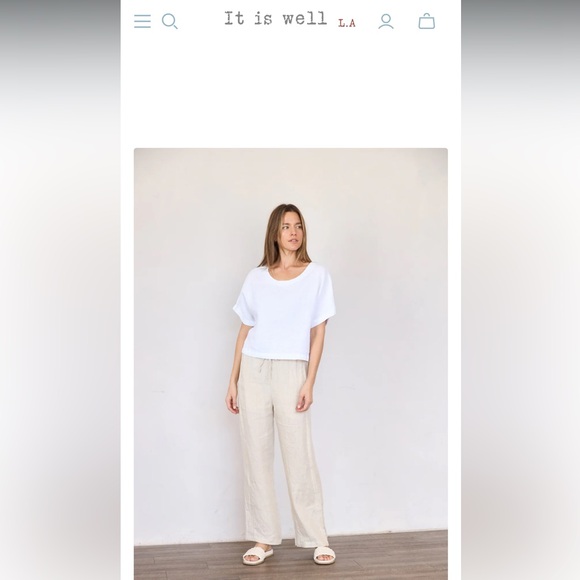 Elegant Linen Short Sleeve Women's Shirt - It is well LA - Picture 1 of 3